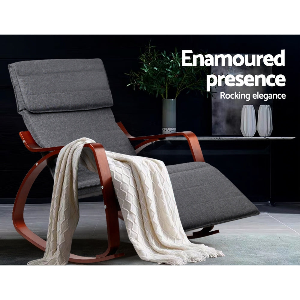 Hlpmedical Artiss rocking armchair footrest in charcoal, modern nursing-style recliner for relaxing seating.