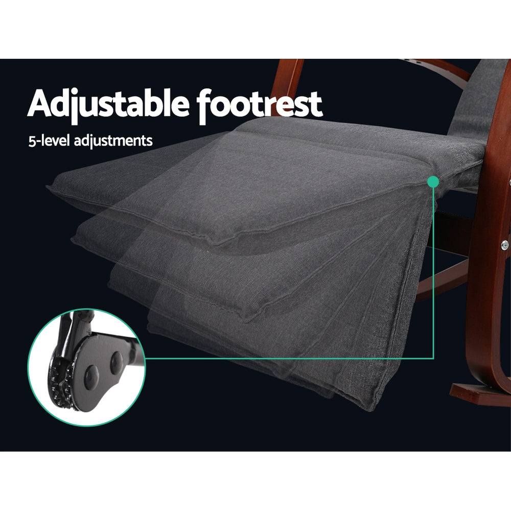 Hlpmedical Artiss rocking armchair footrest in charcoal, modern nursing chair with plush upholstery and ergonomic design.