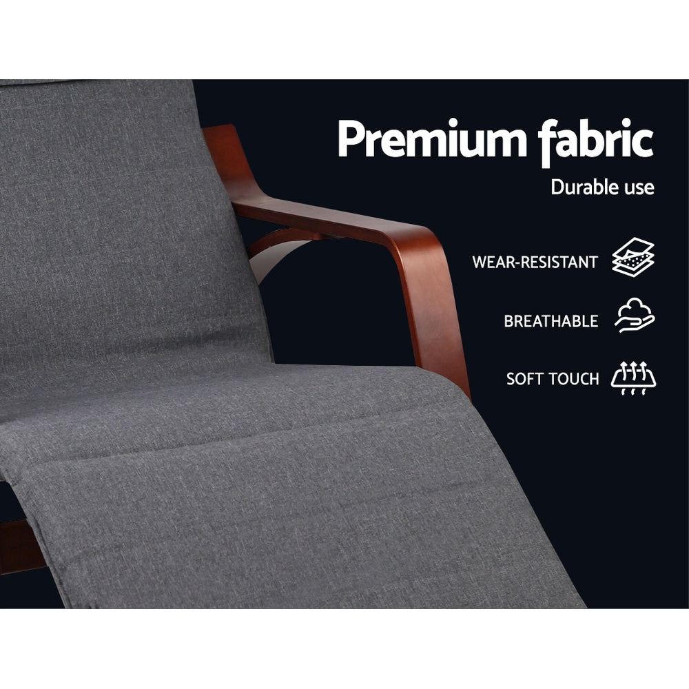 Hlpmedical Artiss rocking armchair footrest in charcoal, featuring a comfortable nursing recliner with wooden armrests and plush upholstery.