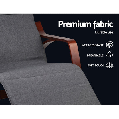 Hlpmedical Artiss rocking armchair footrest in charcoal, featuring a comfortable nursing recliner with wooden armrests and plush upholstery.