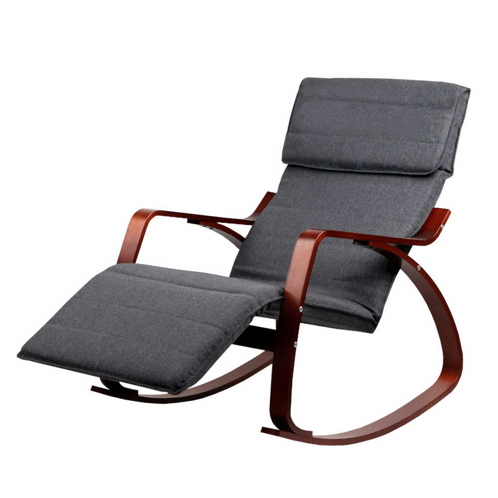 Hlpmedical Artiss rocking armchair with footrest in charcoal fabric, ideal for nursing or relaxing in a modern living space.