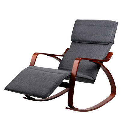 Hlpmedical Artiss rocking armchair with footrest in charcoal fabric, ideal for nursing or relaxing in a modern living space.
