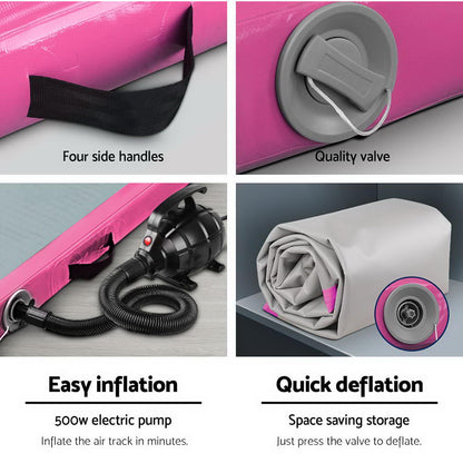 Everfit GoFun 3X1M Inflatable Air Track Mat with Pump Tumbling Gymnastics Pink