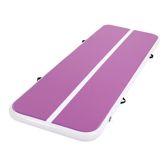 Everfit purple inflatable air track gymnastics tumbling mat with pump, ideal for exercise, yoga, and gymnastics workouts.