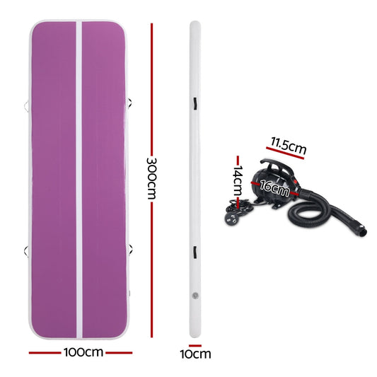 Purple Everfit 3M Air Track gymnastics tumbling mat by Hlpmedical with pump, inflatable for exercise, yoga, and gymnastics training.