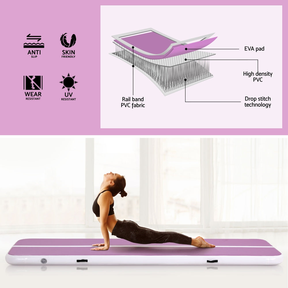 Purple Everfit 3M Air Track gymnastics and yoga mat from Hlpmedical, inflated and ready for exercise or tumbling workouts.