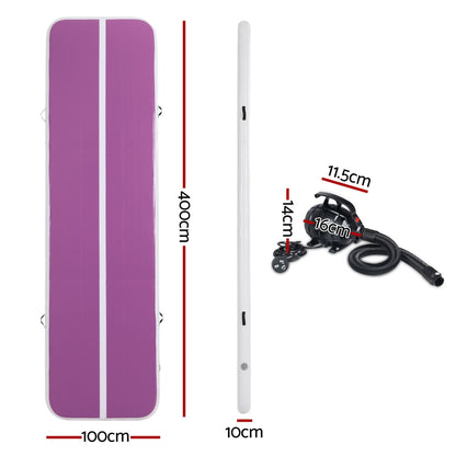 Everfit 4M purple air track gymnastics tumbling exercise yoga mat with pump, inflates for gym and fitness workouts.