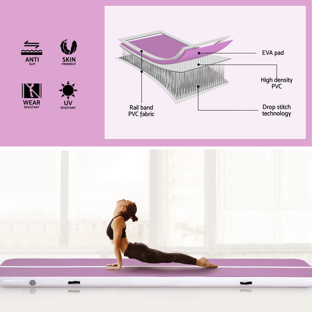 Purple Everfit 4M air track gymnastics tumbling exercise yoga mat with pump, inflated and ready for use, from Hlpmedical.