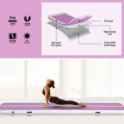Purple Everfit 4M air track gymnastics tumbling exercise yoga mat with pump, inflated and ready for use, from Hlpmedical.