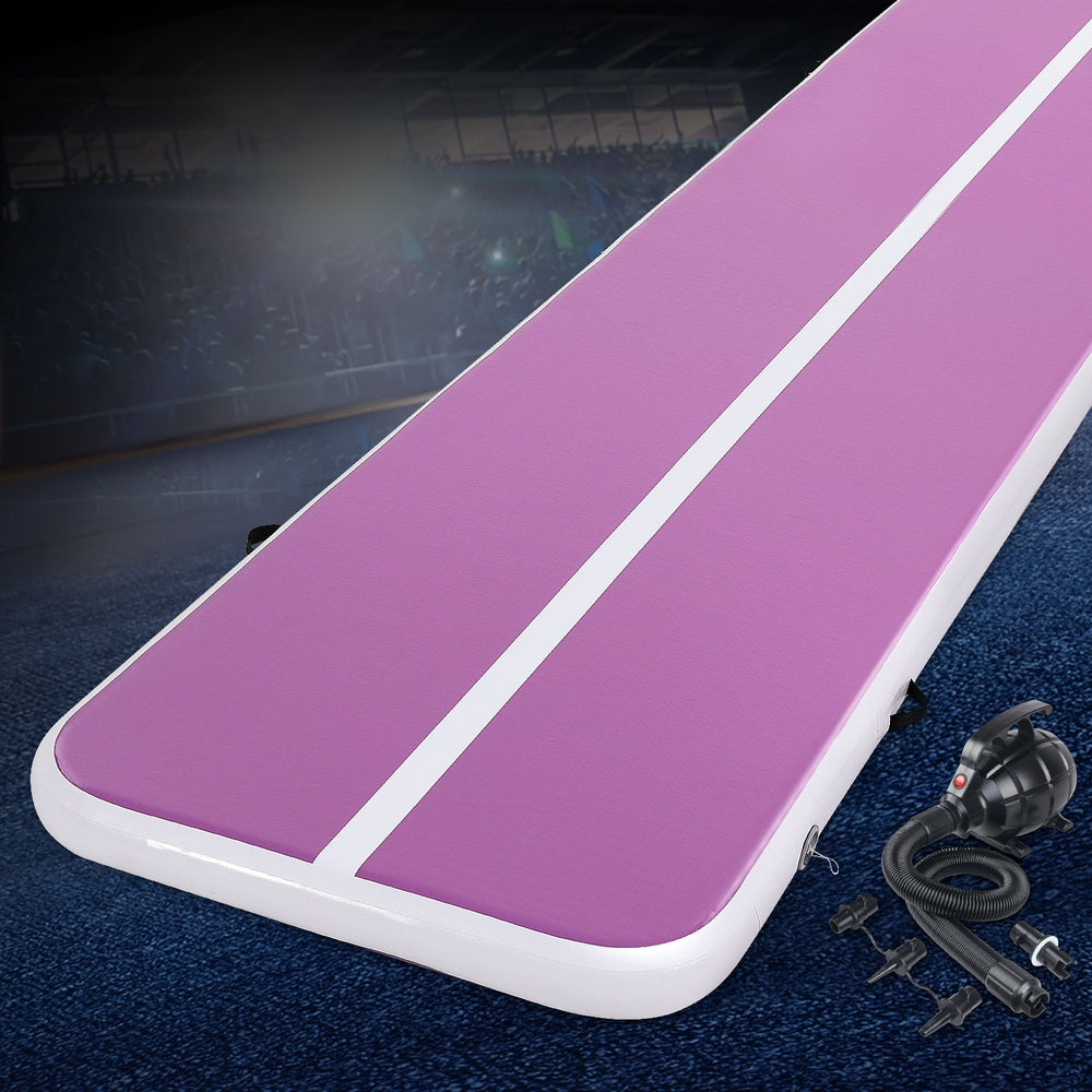Purple Everfit 4M air track gymnastics tumbling exercise yoga mat with pump, inflatable sports and fitness equipment by Hlpmedical.