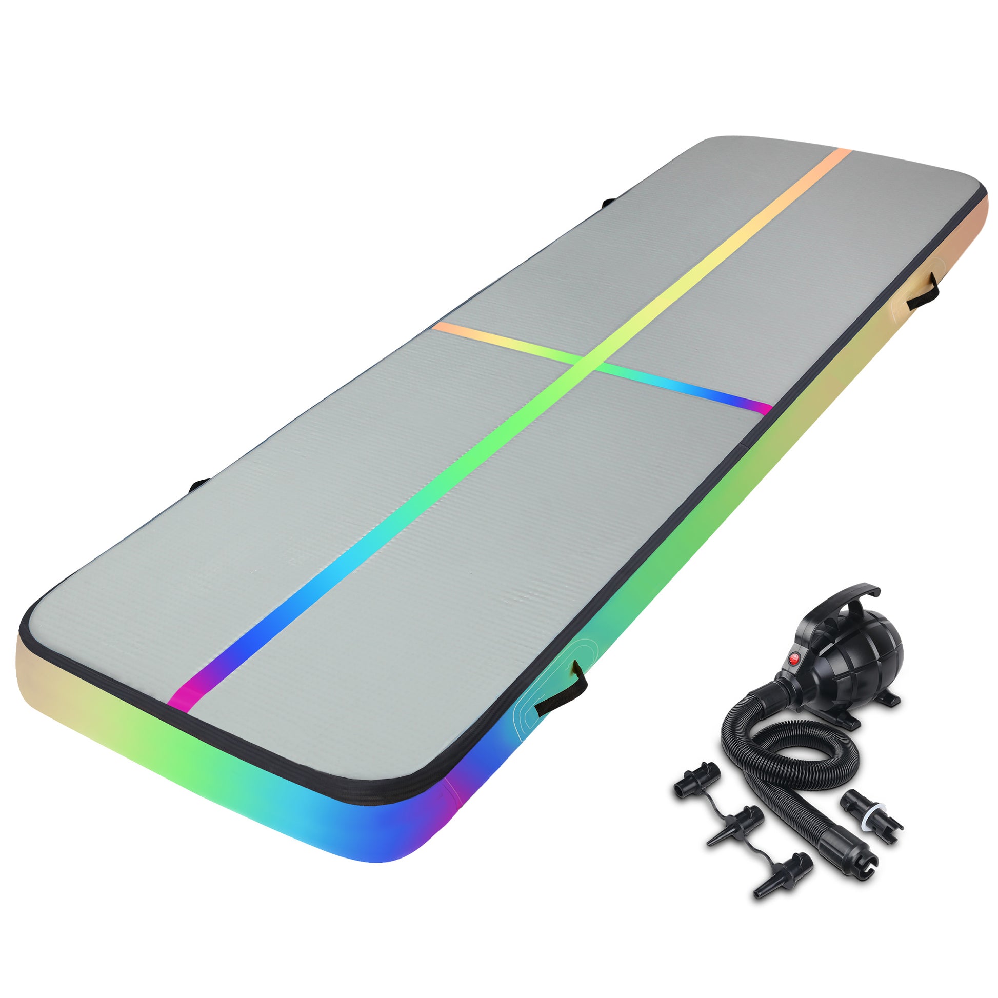 Everfit 4M air track gymnastics tumbling exercise mat with pump, inflatable, colorful, suitable for gymnastic workouts and training.