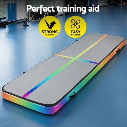 Everfit 4M inflatable gymnastics air track mat with pump, colorful exercise and tumbling gymnastic training equipment.
