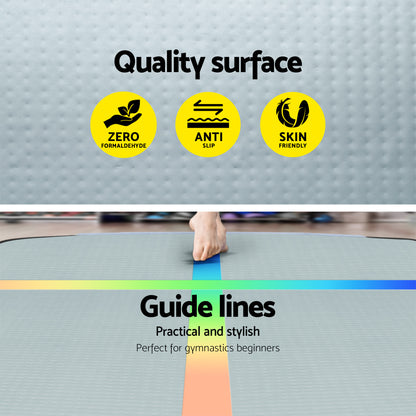 Hlpmedical Everfit 4M inflatable air track gymnastics tumbling exercise mat with colorful sections and pump for easy setup.