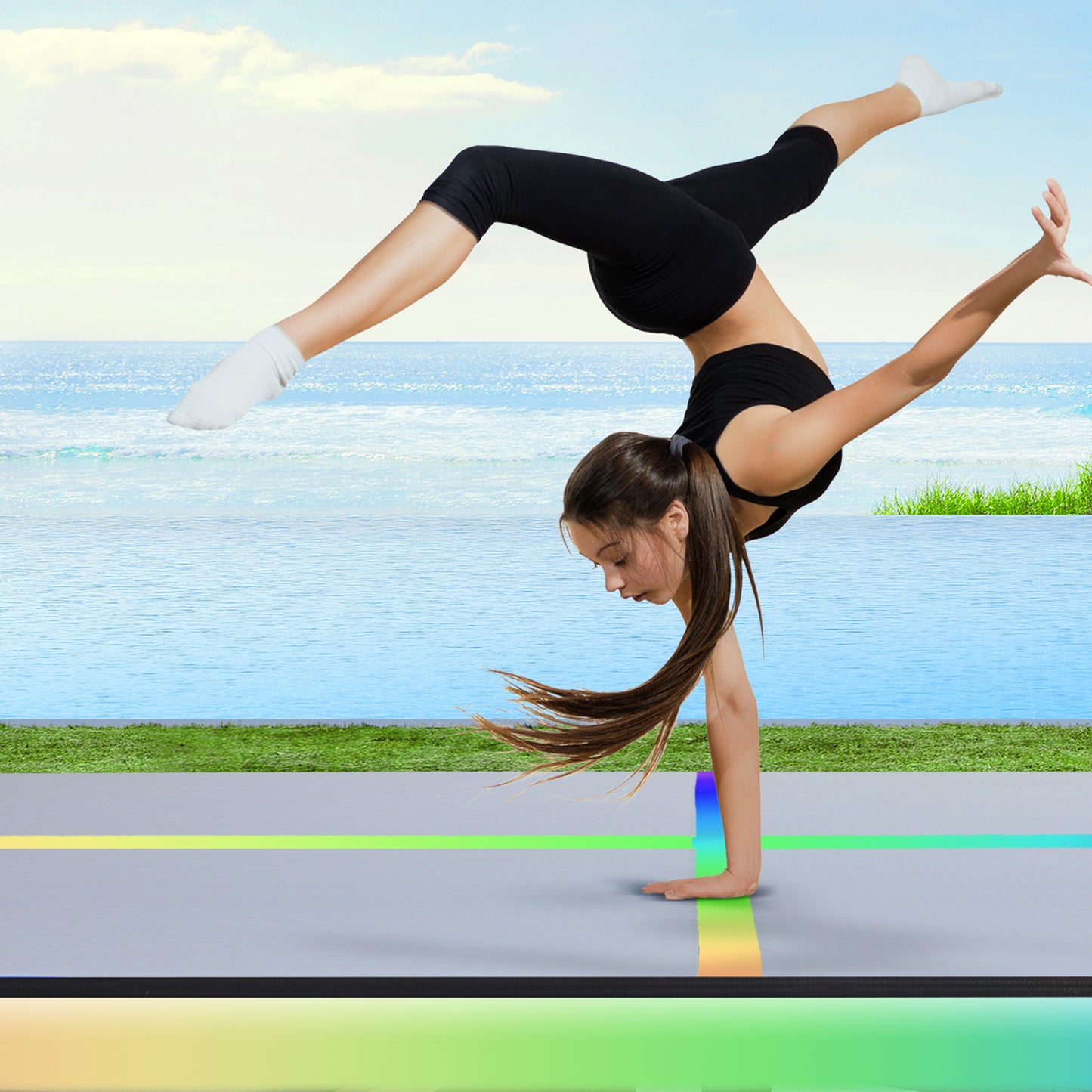 Everfit 4M inflatable air track gymnastics tumbling mat with pump, colorful exercise mat for gymnastics and fitness training