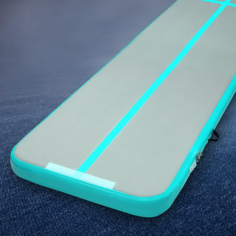 Everfit GoFun 5X1M inflatable air track mat in green for gymnastics and tumbling, designed for home gym exercise and training.