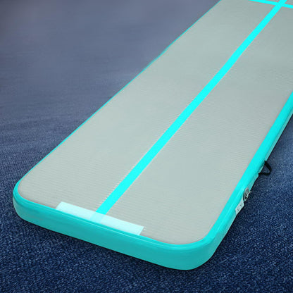 Everfit GoFun 5X1M inflatable air track mat in green for gymnastics and tumbling, designed for home gym exercise and training.