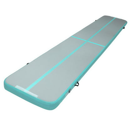 Green Everfit GoFun 5X1M inflatable air track mat for gymnastics, suitable for home workout and tumbling exercises.