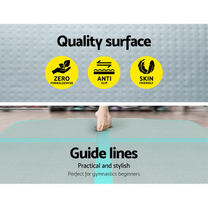 Everfit GoFun 5X1M inflatable air track mat with pump, green gymnastics tumbling training surface, by Hlpmedical
