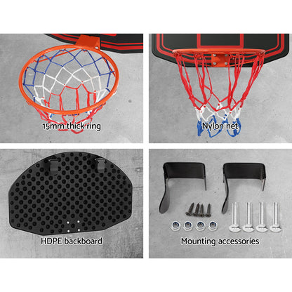 Hlpmedical Everfit 38-inch basketball hoop backboard with door mount, ring, and net for kids' basketball sports activity