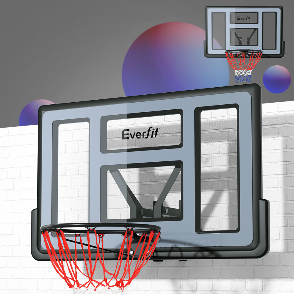 Wall-mounted Everfit 45-inch basketball backboard with ring and net, designed for indoor sports and fitness training.