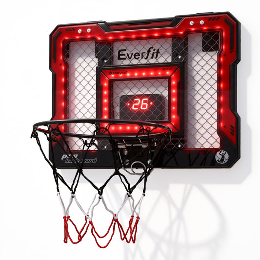 Everfit mini indoor basketball hoop with LED scoreboard over door, 40x30cm, for kids, sports and fitness basketball accessory