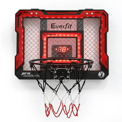 Everfit mini basketball hoop with LED scoreboard, over door indoor set, red rim, 40x30cm, for kids, Hlpmedical brand