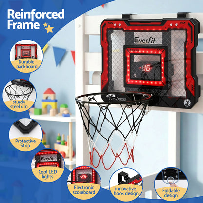 Everfit mini basketball hoop over door set with LED scoreboard, suitable for kids, 40x30cm, Hlpmedical brand.