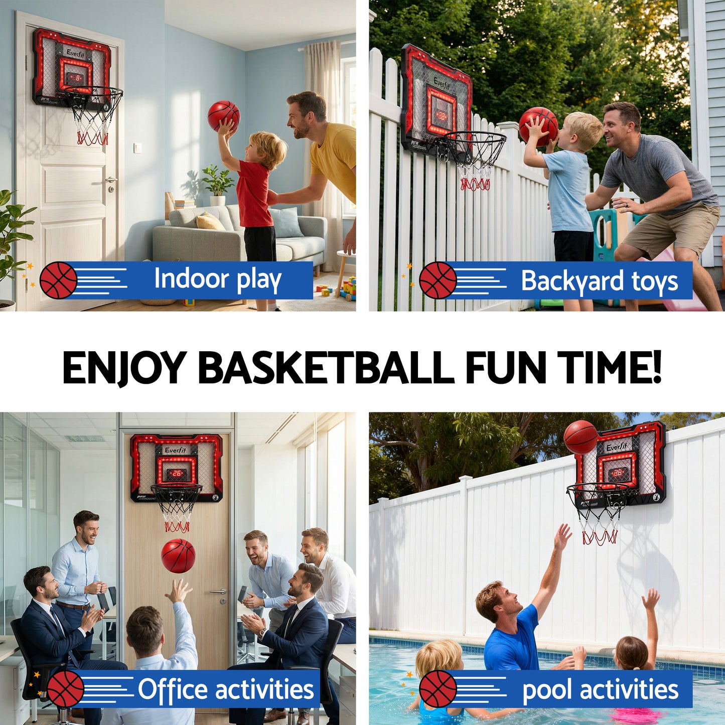 Everfit mini basketball hoop over door with LED scoreboard, suitable for kids, 40x30cm, indoor sports accessory by Hlpmedical