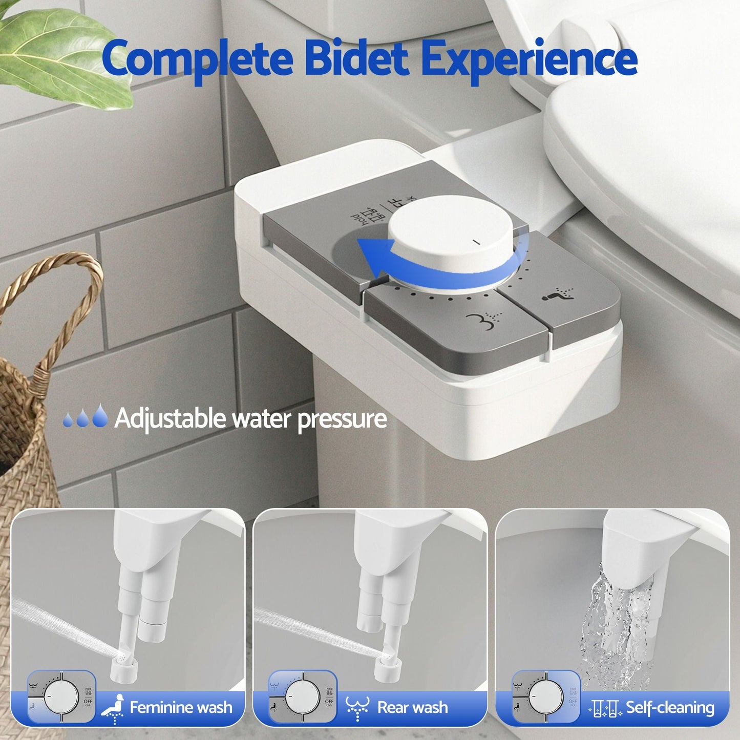 Hlpmedical Cefito non-electric ultra-slim bidet attachment with dual nozzles, adjustable water pressure, and cold water for bathroom use.