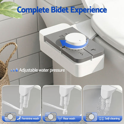 Hlpmedical Cefito non-electric ultra-slim bidet attachment with dual nozzles, adjustable water pressure, and cold water for bathroom use.