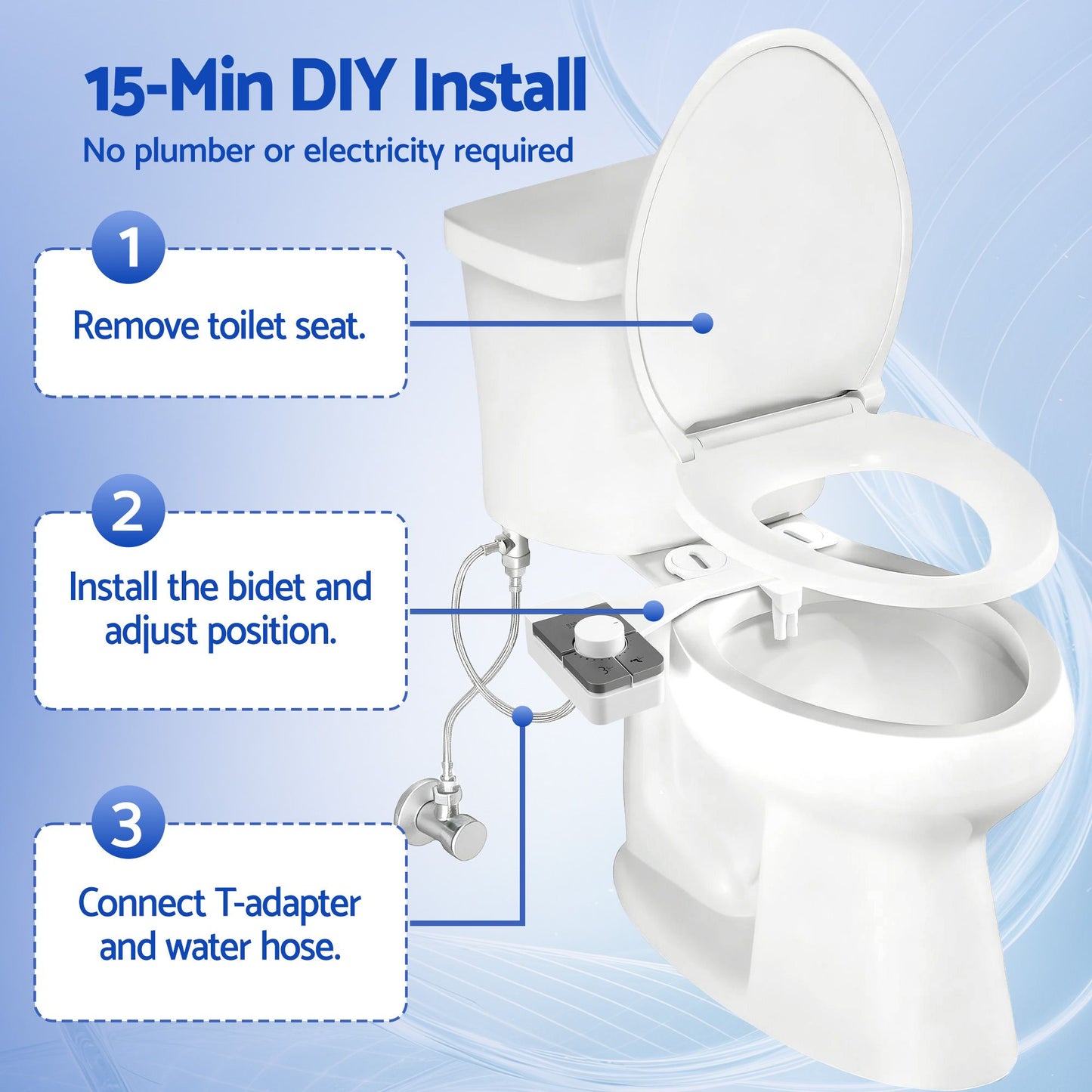 Hlpmedical Cefito non-electric slim bidet attachment with dual nozzles, adjustable water pressure, and cold water for bathroom use.