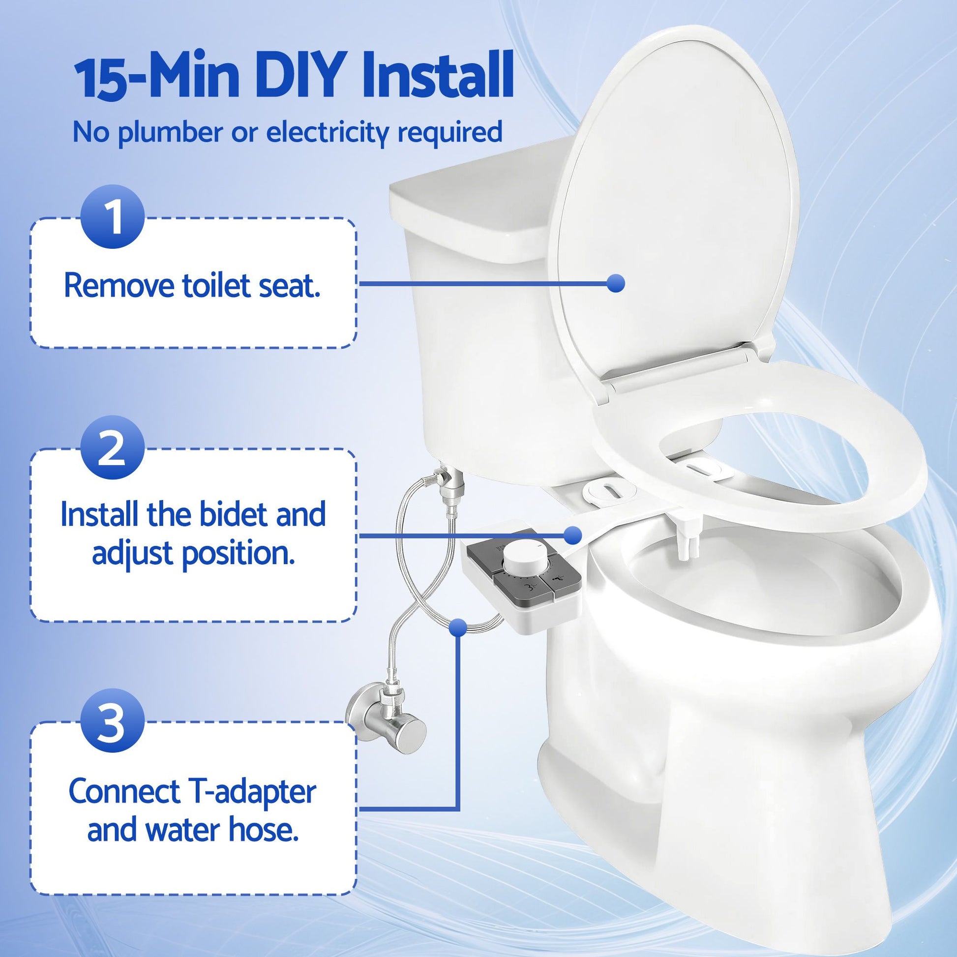 Hlpmedical Cefito non-electric slim bidet attachment with dual nozzles, adjustable water pressure, and cold water for bathroom use.