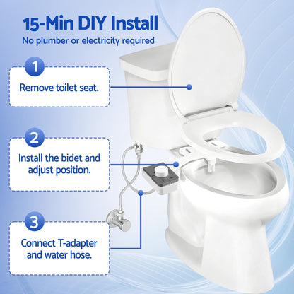 Hlpmedical Cefito non-electric slim bidet attachment with dual nozzles, adjustable water pressure, and cold water for bathroom use.