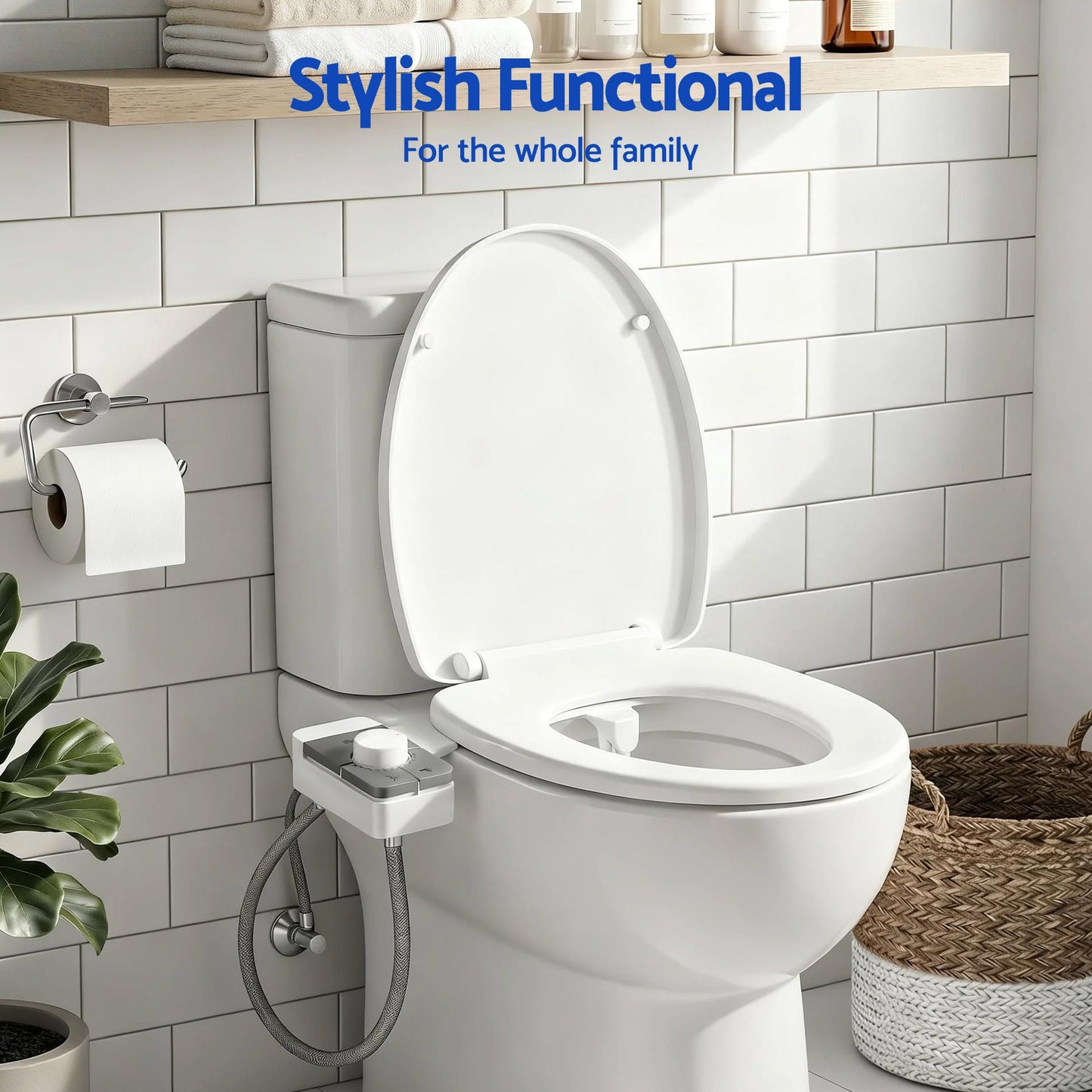 Hlpmedical Cefito non-electric slim bidet attachment with dual nozzles, adjustable water pressure, and cold water for toilet use.