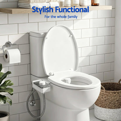 Hlpmedical Cefito non-electric slim bidet attachment with dual nozzles, adjustable water pressure, and cold water for toilet use.