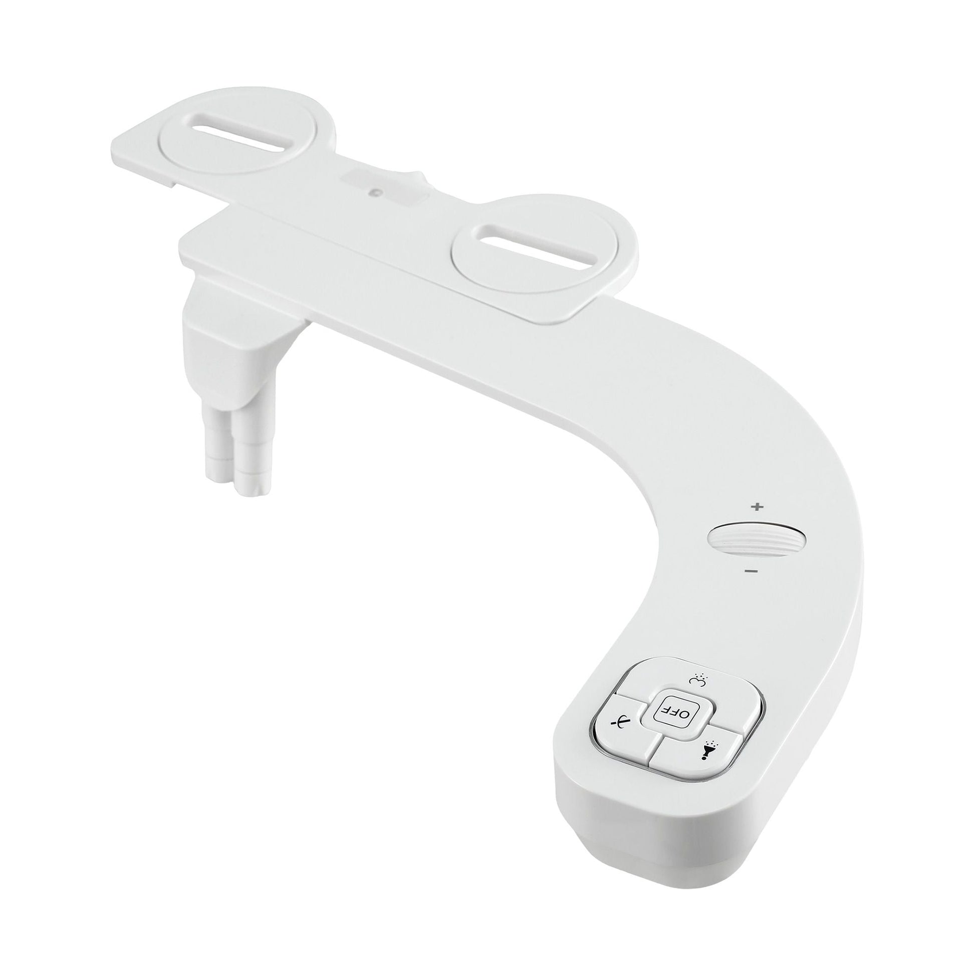 Hlpmedical Cefito ultra-slim bidet attachment with dual nozzles, adjustable water pressure, and cold water feature on white toilet.