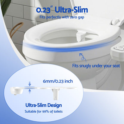 Hlpmedical Cefito ultra-slim bidet attachment with self-cleaning dual nozzles and adjustable water pressure for cold water cleansing.