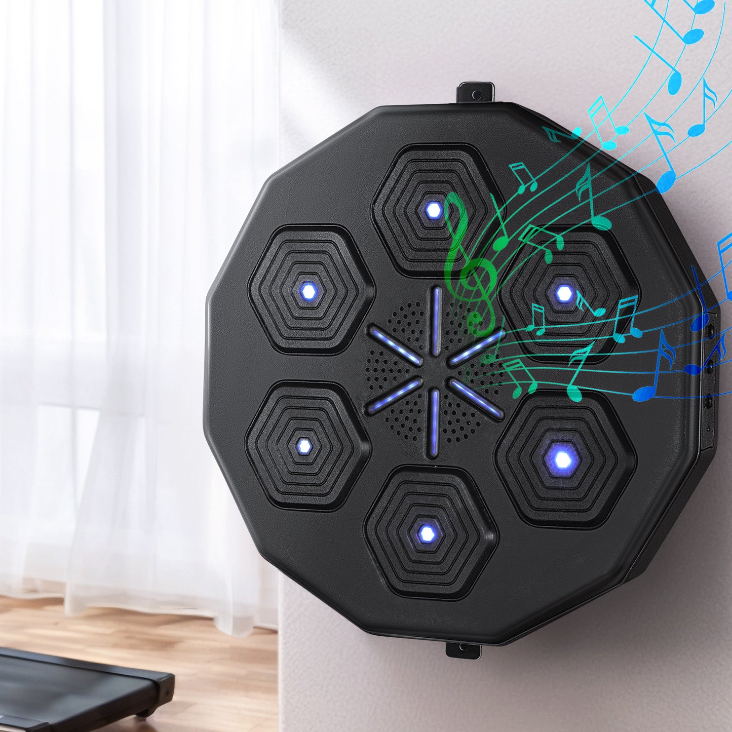 Hlpmedical Everfit music boxing machine with Bluetooth, USB charging, black color, designed for home gym boxing workouts.
