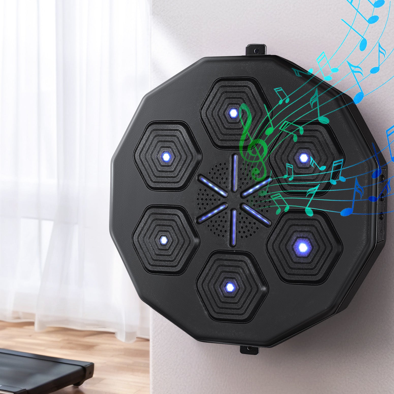 Hlpmedical Everfit music boxing machine with Bluetooth, USB charging, black color, designed for home gym boxing workouts.