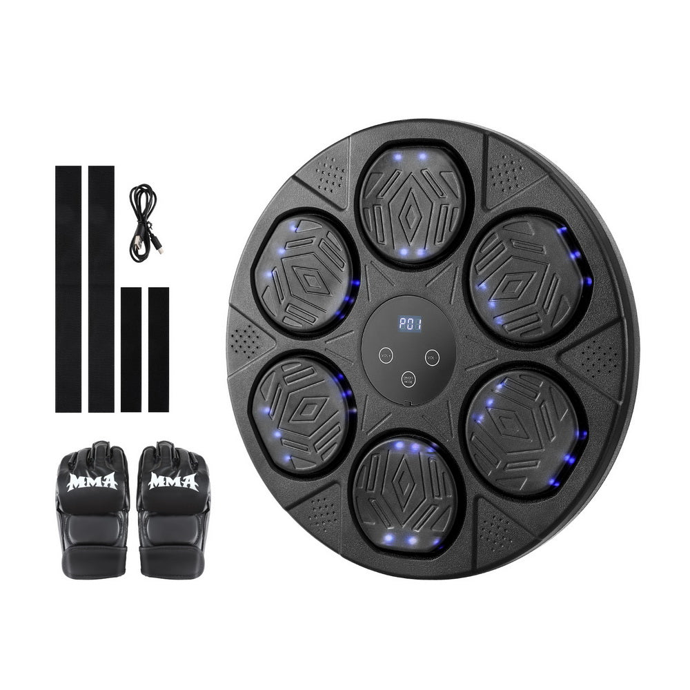 Hlpmedical Everfit Music Boxing Machine with Bluetooth, LED display, wall-mounted punch target, and boxing gloves for fitness training.
