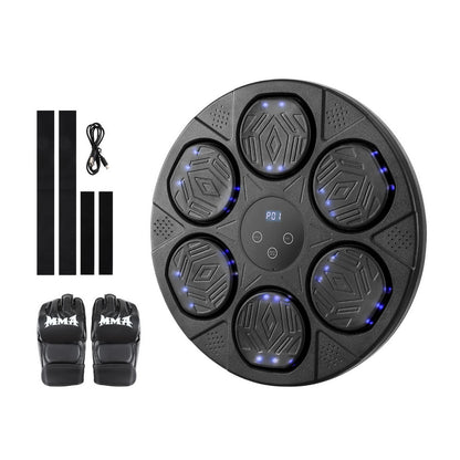 Hlpmedical Everfit Music Boxing Machine with Bluetooth, LED display, wall-mounted punch target, and boxing gloves for fitness training.