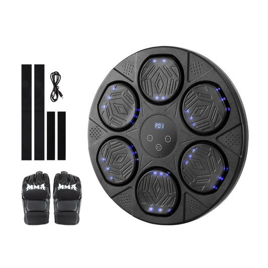 Hlpmedical Everfit Music Boxing Machine with Bluetooth, LED display, wall-mounted punch target, and boxing gloves for fitness training.