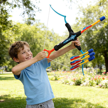 Keezi kids bow and arrow set with six colorful arrows, outdoor archery toy for children, suitable for active play and gifts.