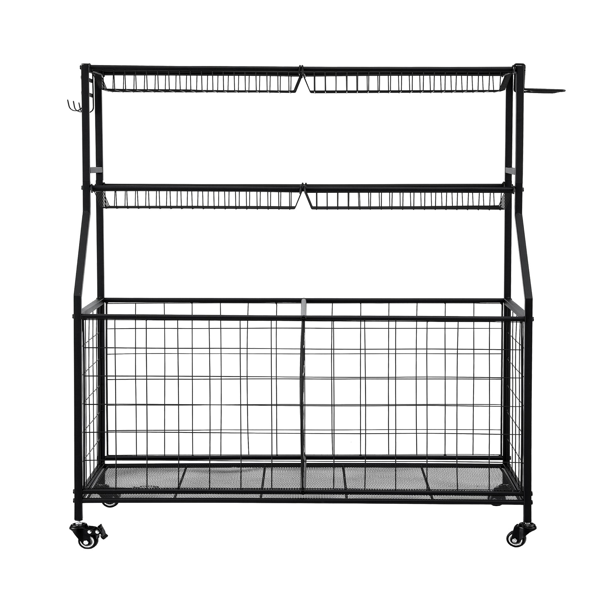 Black Everfit sports equipment organizer with wheels, ideal for garage gym storage, featuring multiple compartments for sports gear.