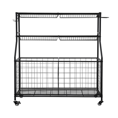 Black Everfit sports equipment organizer with wheels, ideal for garage gym storage, featuring multiple compartments for sports gear.