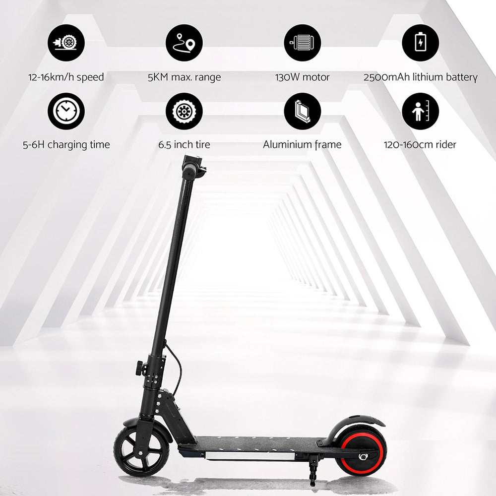 Black Hlpmedical electric scooter with LED lights, foldable design, 130W motor, suitable for commuting and sports use.