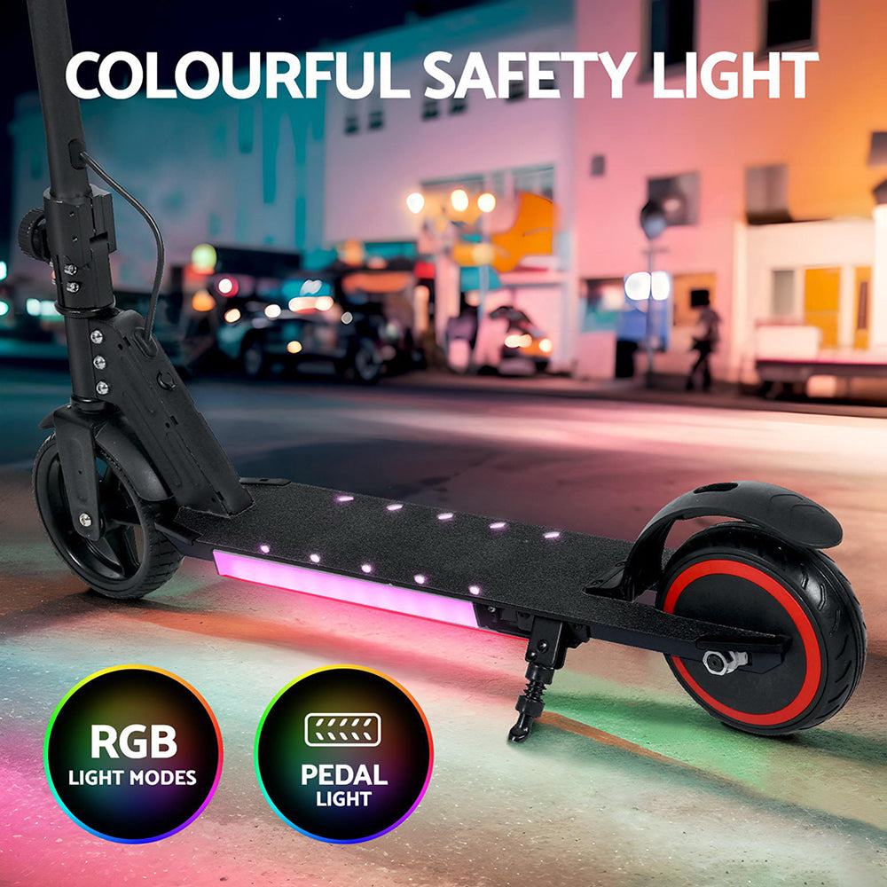 Black Hlpmedical electric scooter with LED lights, foldable design, 130W motor, suitable for commuting, shown from side view.