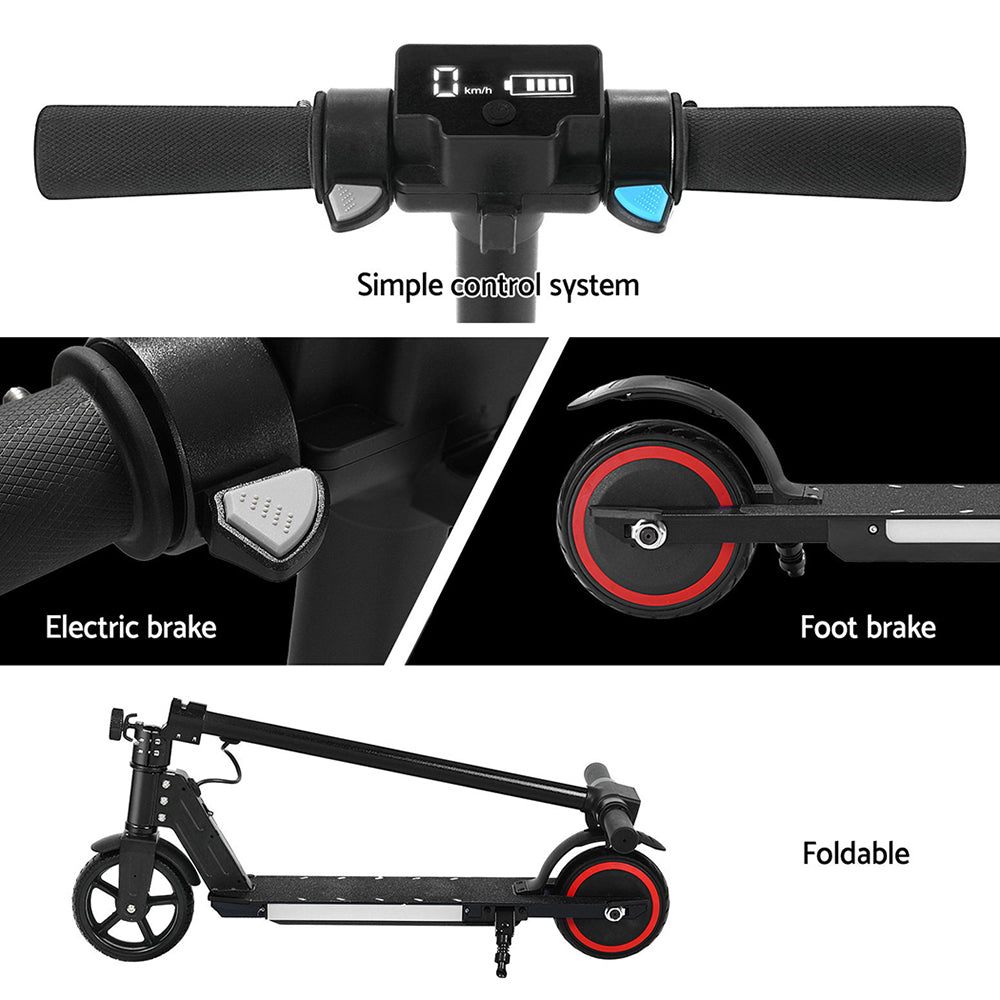 Black Hlpmedical electric scooter with LED light, foldable design, 130W motor, suitable for commuting and portable riding.