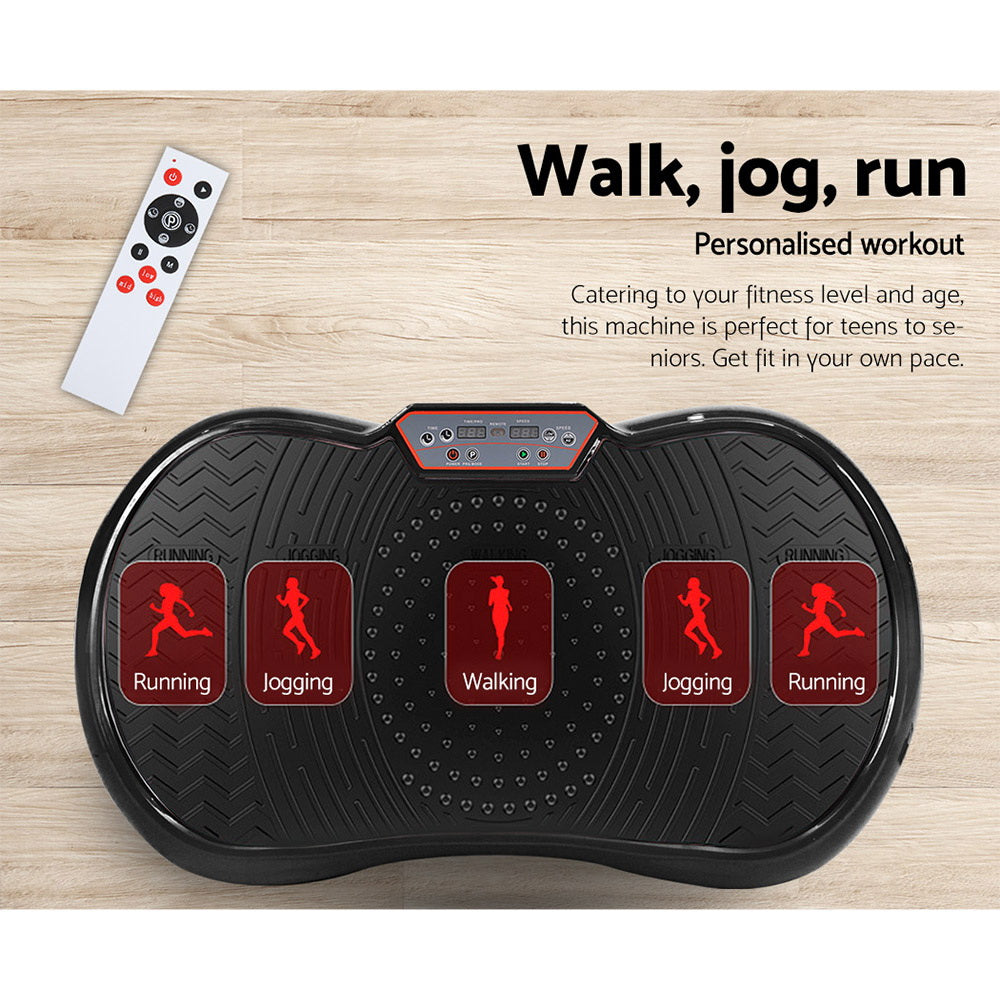 Black Everfit vibration machine platform with resistance rope for home fitness, designed for vibration exercise workouts.