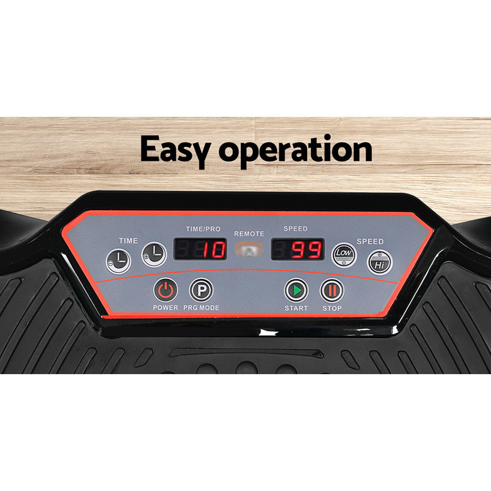 Black Everfit vibration machine platform with resistance rope for home fitness and vibration exercise workouts.